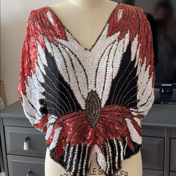 Vintage Tops - Vintage Butterflies Embellished Top (#5)
